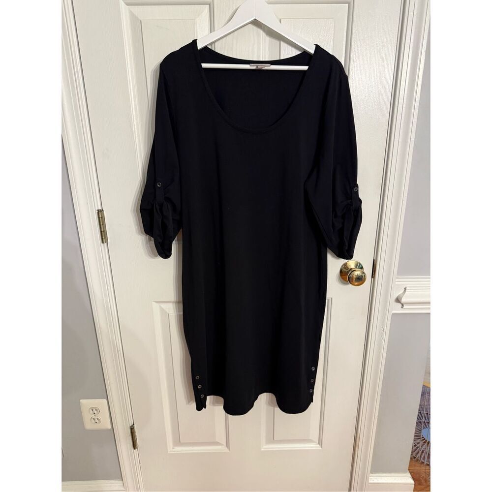 J. Jill Perfect Pima Roll Tab Button Trim Shift Dress sz XL EUC